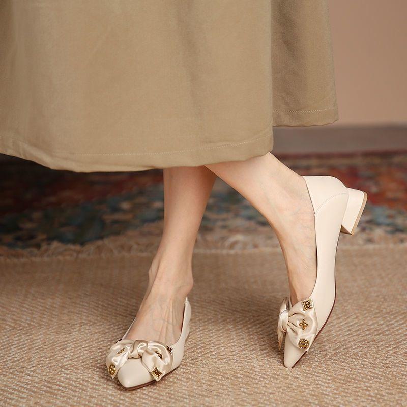 Модные женские туфли-лодочки с бантом, женская обувь, вечерние, с острым носком, на низком каблуке, элегантные квадратные каблуки, шикарные, для отпуска, премиальное предложение, популярные