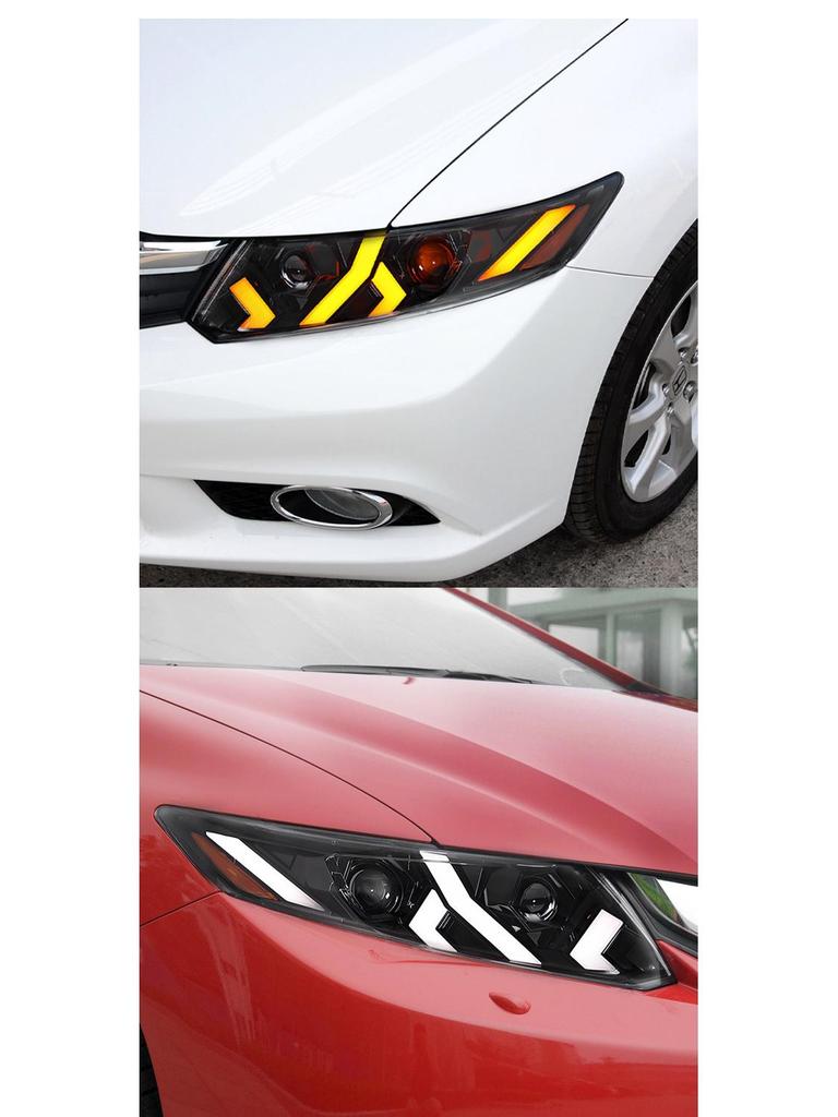 Светодиодная фара в сборе для Honda Civic 9-го поколения (2012-2015) со светодиодными ДХО в стиле Lamborghini и динамическими поворотниками
