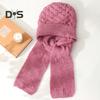 Women Winter Hat with Integrated Scarf Thick Warm Knitted Windproof High Elasticity Full Protection Outdoor Travel Cold Weather Cycling Cap