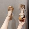 Fashion Leather Hollow Cover Heels Women Gladiator Shoes Gold/Sliver Sexy Peep Toe Platform Sandals 12 Cm Thin Heel Buckle Strap Shoe