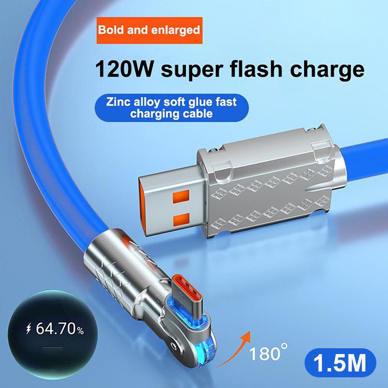 USB-кабель Type C 6A, быстрая зарядка 120 Вт, Г-образный 180 градусов для телефона, 1 м, 1,5 м, 2 м, для Poco, для игр
