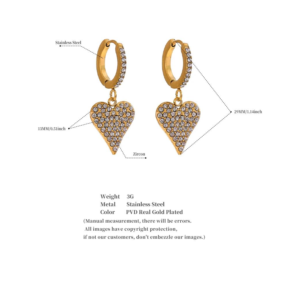 Eetit Luxury Shiny Cubic Zirconia Heart Love Drop Hoop Earrings for Women Stainless Steel Fashion Temperament Jewelry Gift