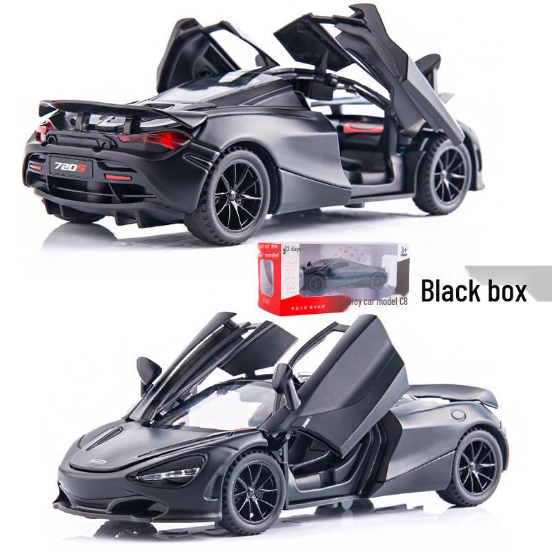 В упаковке 1:32 игрушечных автомобиля McLaren 720S Alloy с инерционным механизмом, звуком и световыми эффектами