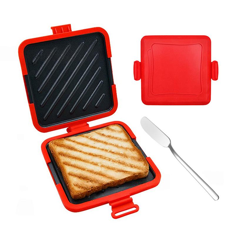 Multifunctional Silicone Baking Pan With Butter Knife Quick Heating Microwave Oven Toaster Sandwich Plate For Kitchen 1Pc
