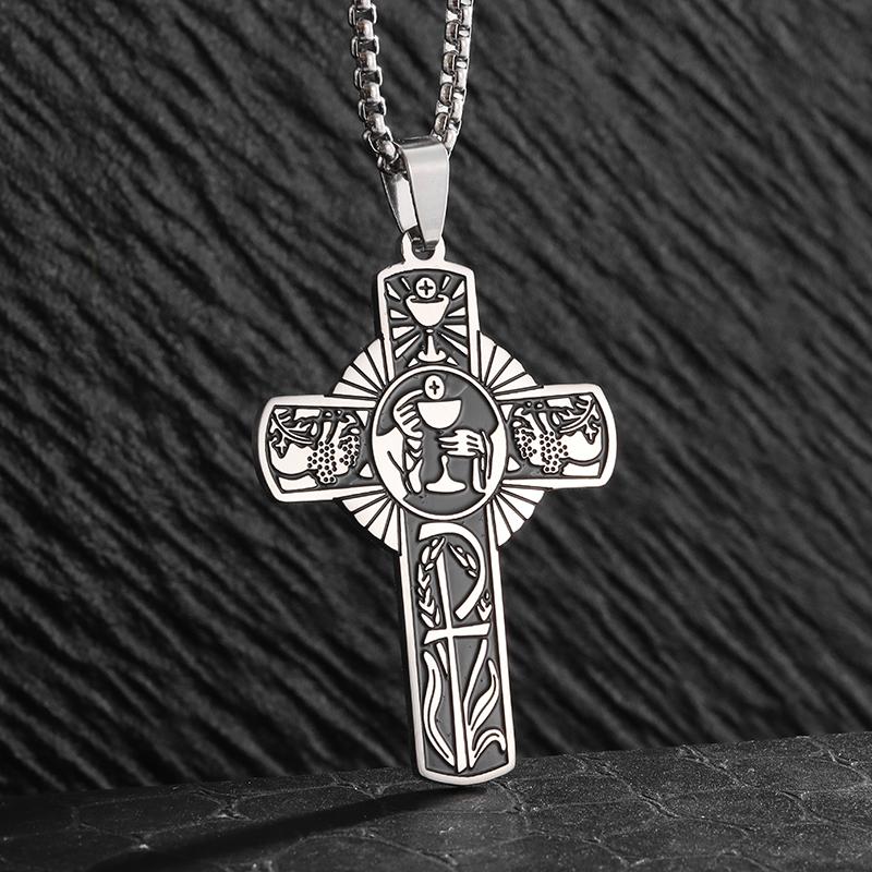 Vintage Catholic Cross Pendant Necklace Men Women Christian Believers Prayer Amulet Jewelry