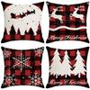New Christmas Linen Printed Cushion Cover Plaid Christmas Tree Elk Nordic Style Cushion Cover