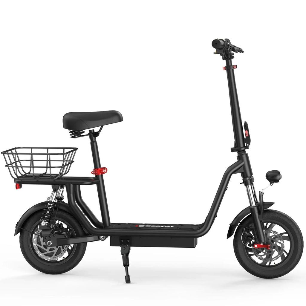 12" 500W 25km/h iScooter I12 E-Scooter with Seat & Basket, 36V 7.5Ah, Full Suspension, Dual Disc Brakes, Folding City E-Scooter