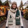 Cozy Thermal Neck Accessory Winter Knitted Scarf for Women, Reversible Fair Isle Snowflake Reindeer Christmas Red And Green Warmer Scarf, Soft