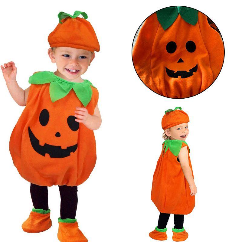 Warm And Comfy Children Pumpkin Costume With Hat And Shoe Covers For Halloween