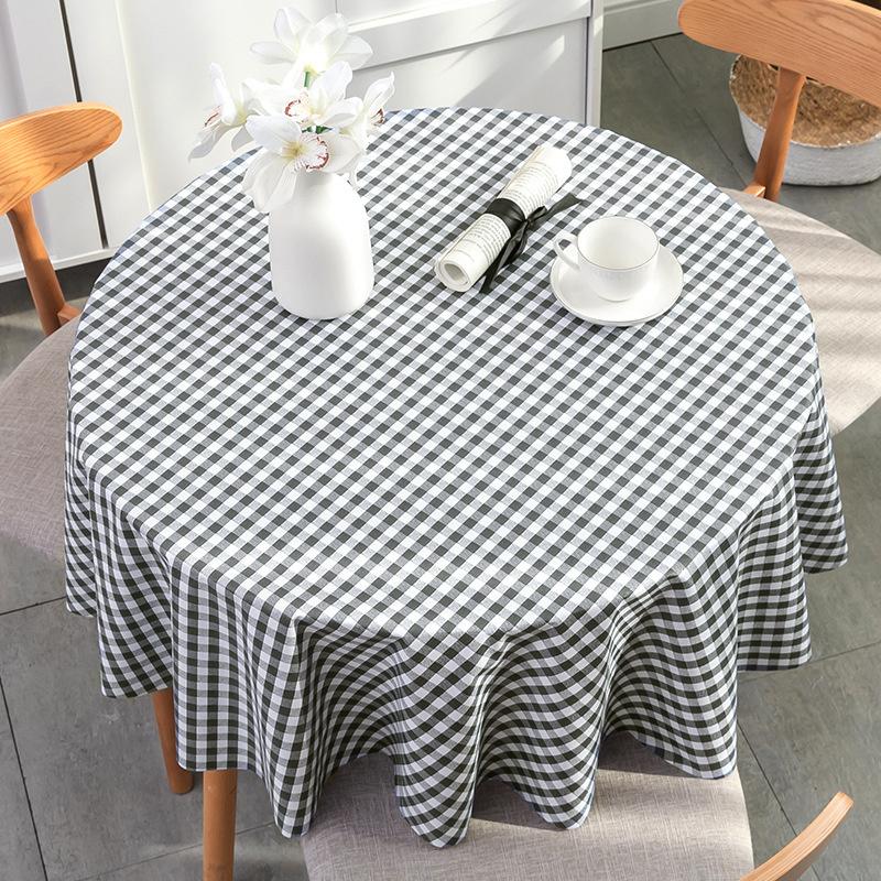 Круглая скатерть из ПВХ с принтом в клетку, водонепроницаемая, маслостойкая, термостойкая, скатерть для кофейного, кухонного, обеденного стола, покрытие, коврик