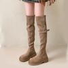 Retro Over The Knee Cowboy Boots Women Autumn Platform Shoes Fashion Suede Thigh High Knight Boots Chunky Heel Motorcycle Botas