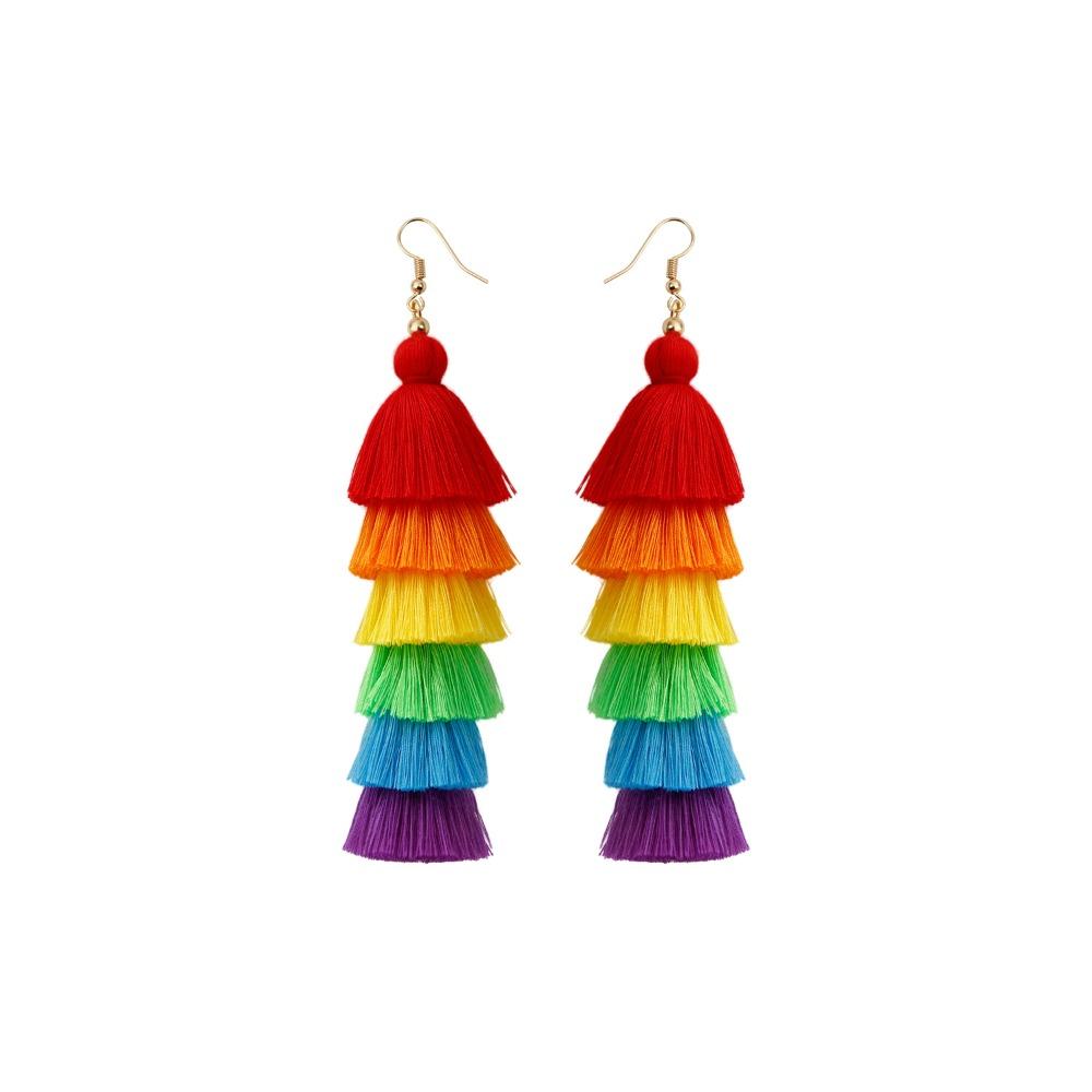 Богемные радужные серьги с кисточками, висячие серьги, многослойные серьги с кисточками, парадные аксессуары