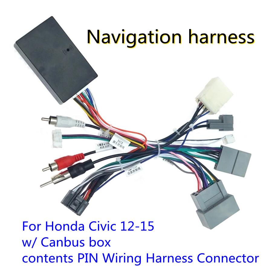 16 PIN Android Radio Power Cable Adapter For Honda Civic CRV 12-15 W/ Canbus Box