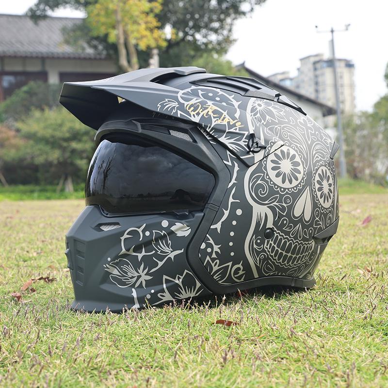 Мотоциклетный шлем мужской и женский ретро уличный буллер combination full helmet, летний съемный мотоциклетный тянущийся защитный шлем