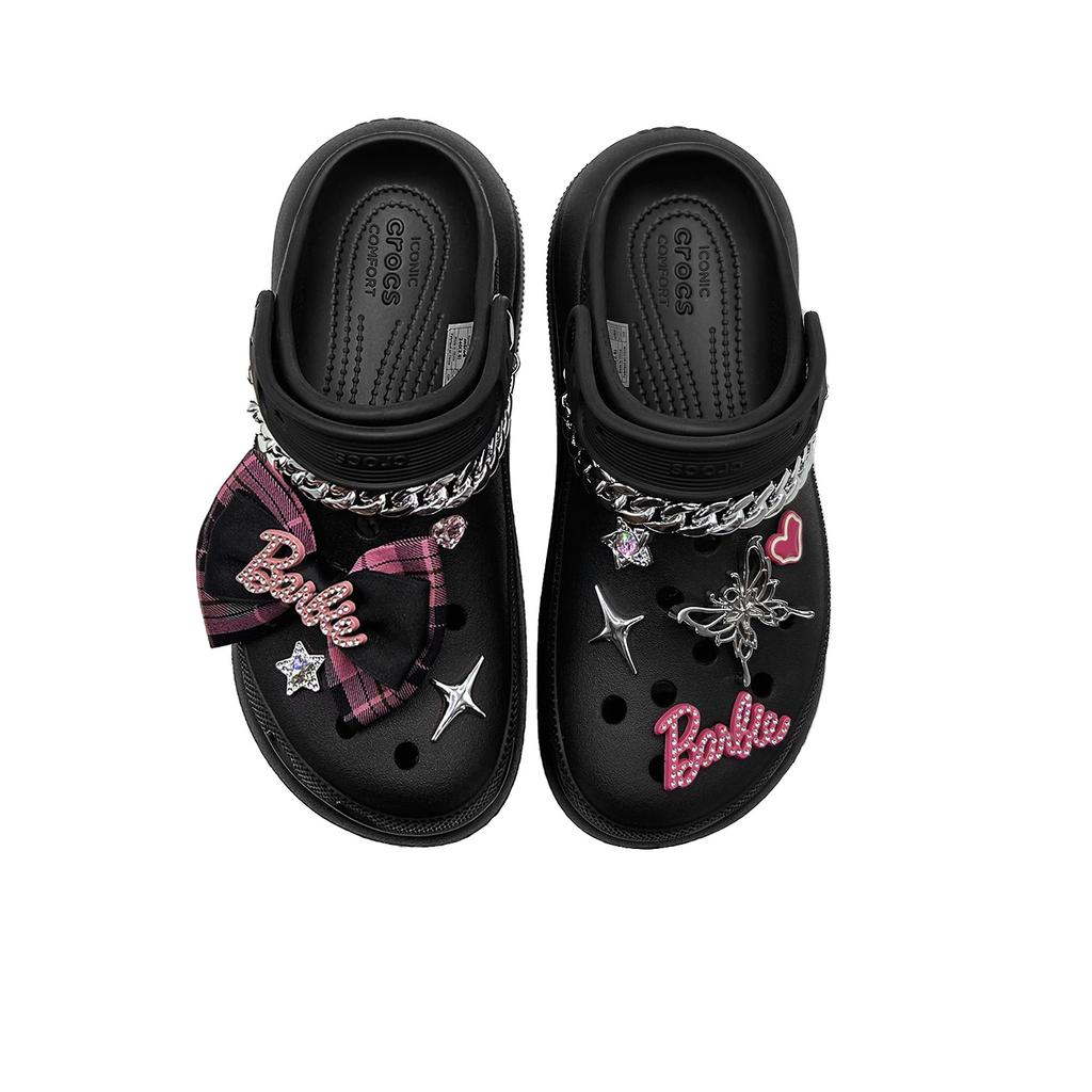 Crocs Классические тихие клоги Черный Розовый Ягодный ЭВА Jinling Chaochuang Бант Темный цвет Сладкие Крутые Дырявые туфли Женские Черные