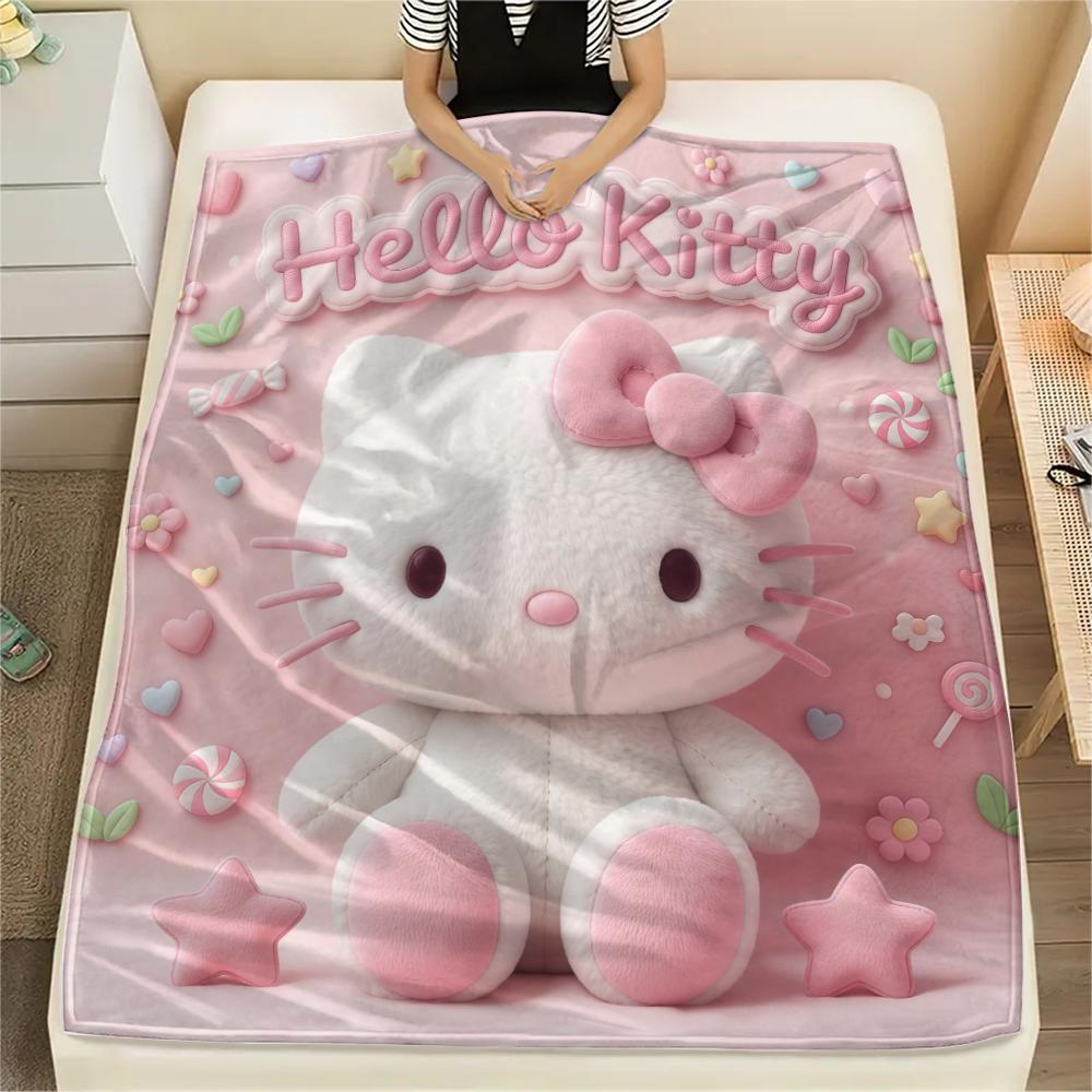 1 шт. Розовое фланелевое одеяло Hello Kitty с принтом, Высококачественное, Для всех сезонов, Декор для дома, Тепло и комфорт, Идеально для рождественских подарков