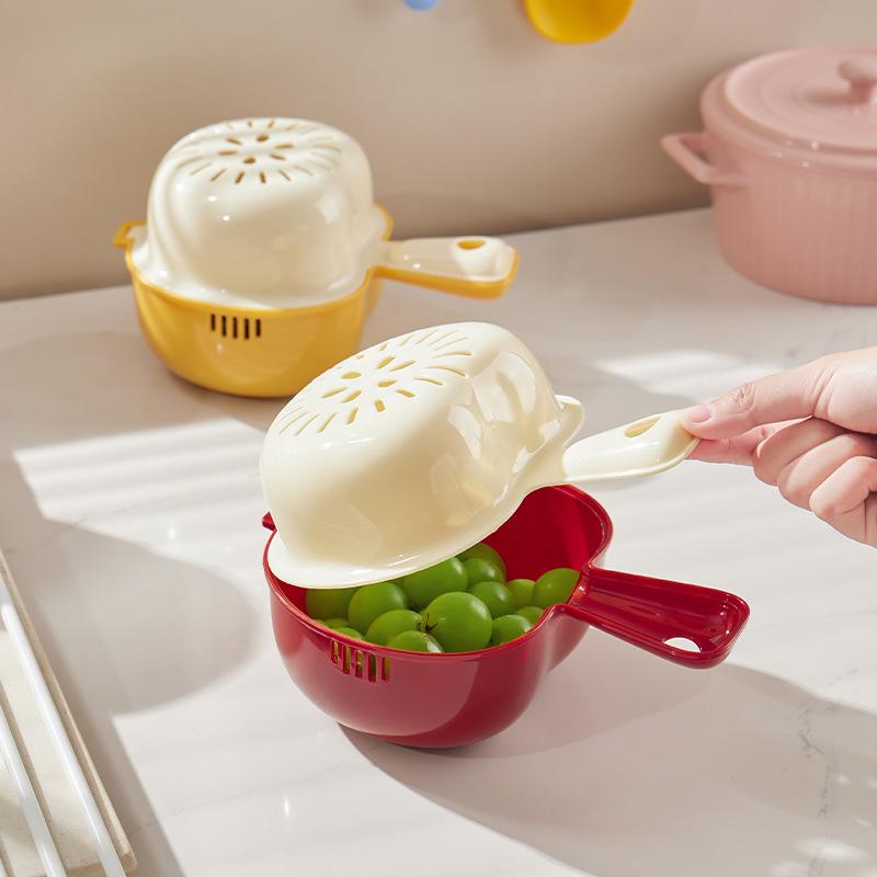 С ручкой корзина для фруктов двухслойная раковина для мытья корзина с рисунком в виде мультяшного яблока сушилка для мытья кухонные гаджеты