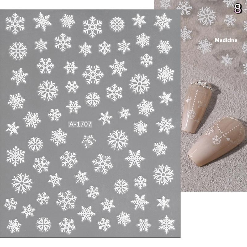 Winter Snowflake Christmas Nail Art Sticker White 3D Relief Adhesive Nail Art Decoration Sticker Nail Charm Manicure Decals