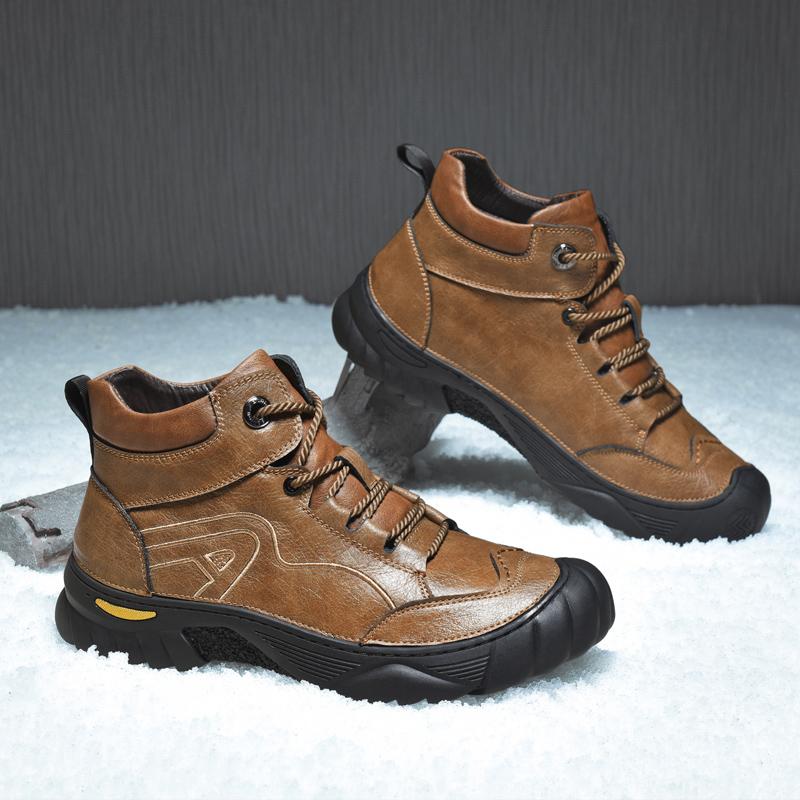 Зимние мужские ботинки в стиле ретро, теплые мужские походные хлопковые ботинки, повседневные кроссовки, зимние ботинки, нескользящая мужская обувь для отдыха из натуральной кожи