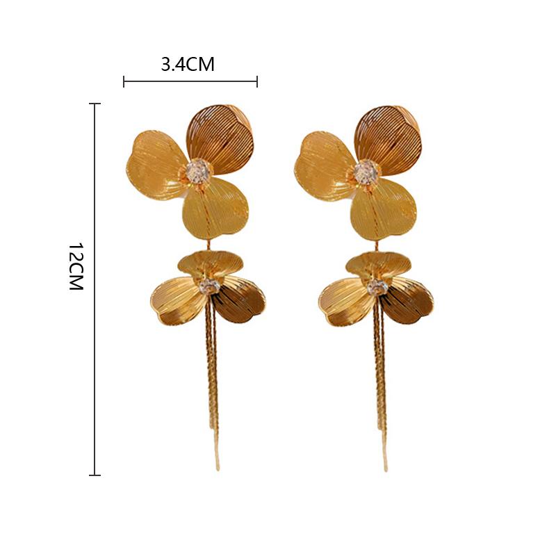1Pair Exaggerated Unique Metal Flower Tassel Long Drop Earrings For Women Girls Personalized Earrings Daily Accessories Gifts