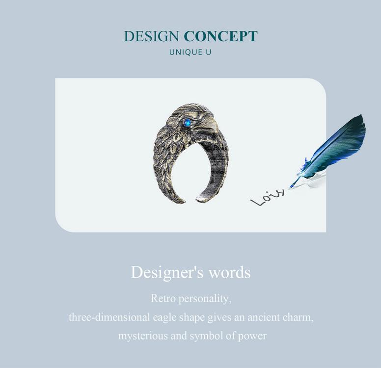 BISAER Vintage Eagle Ring Opening Rings For Women Jewelry Gift