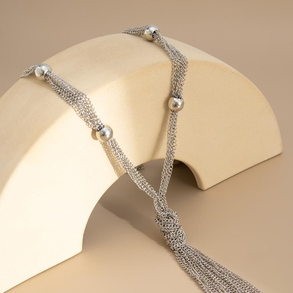 Simple Y-shaped Metal Tassel Plain Chain Necklace Cold Wind Multi-layer CCB Beads Collarbone Chain High Fashion Sense Party Commuter Women's Necklace