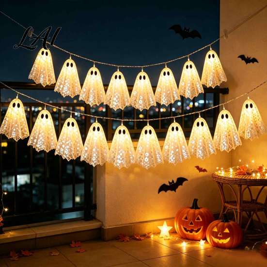 Creative Gift for Kids Halloween Decoration String Lights with Sequin Fabric Decor Battery Operated Soft Glow Nursery Night Light 10 White
