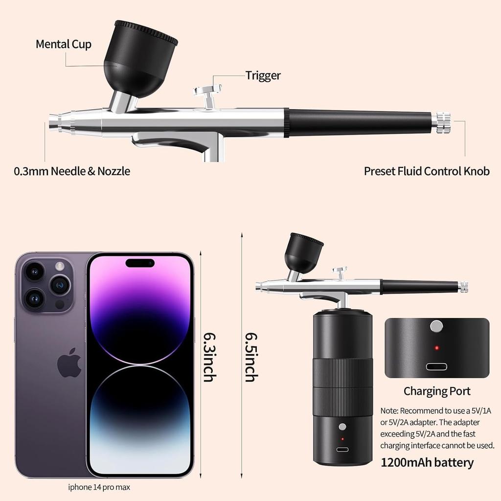 Портативный аэрограф Беспроводной аэрограф с компрессором Электрический ручной распылитель Раскрашивание Тату Граффити Графическая модель