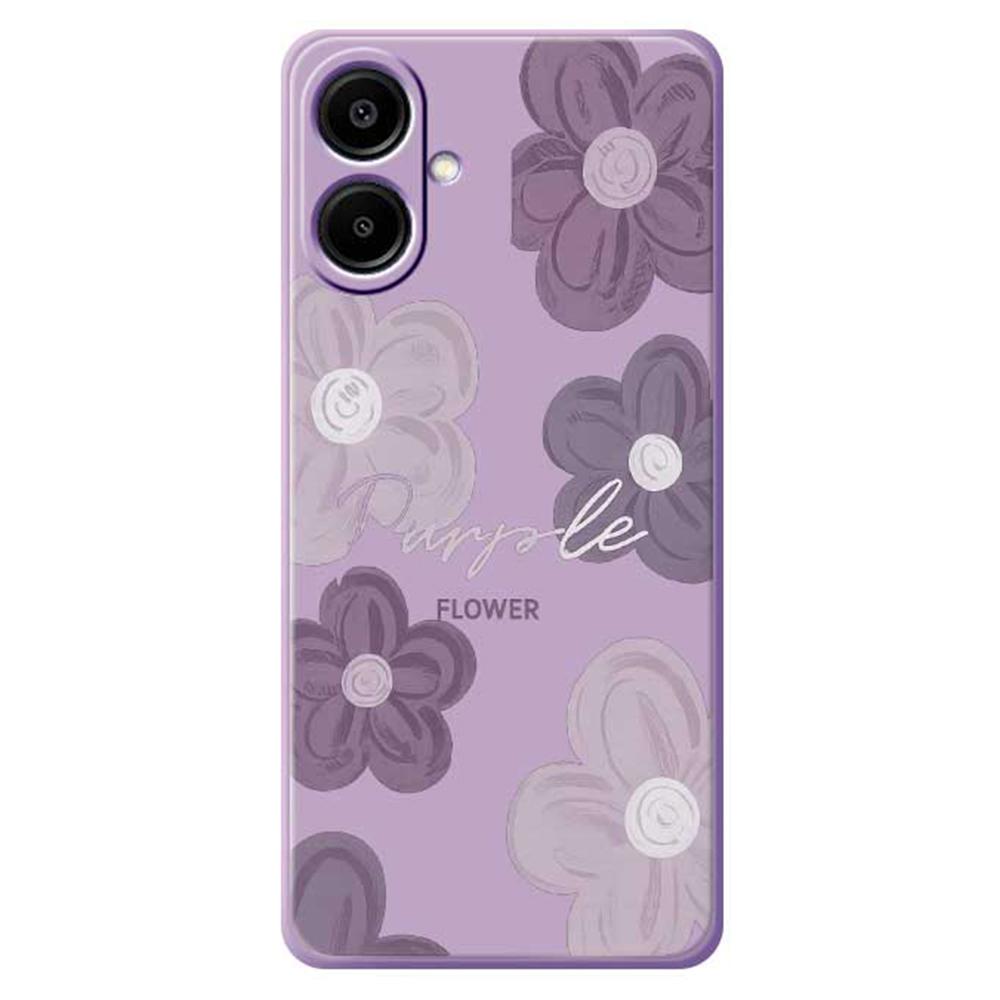 For Samsung Galaxy A07 4G Case Purple Flower Pattern Printing Straight Edge TPU Phone Back Cover