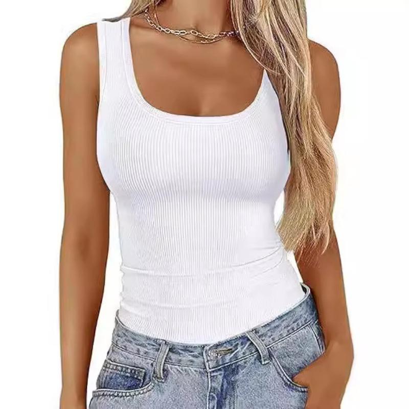 Women S Sleeveless Square Neck Ribbed Cropped Slim Fit T Shirt