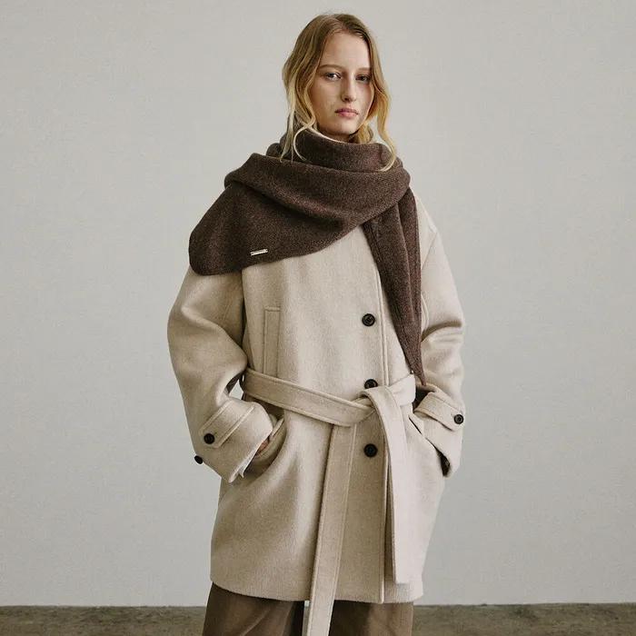 Cashmere Blend Knit Shawl Muffler_BROWN