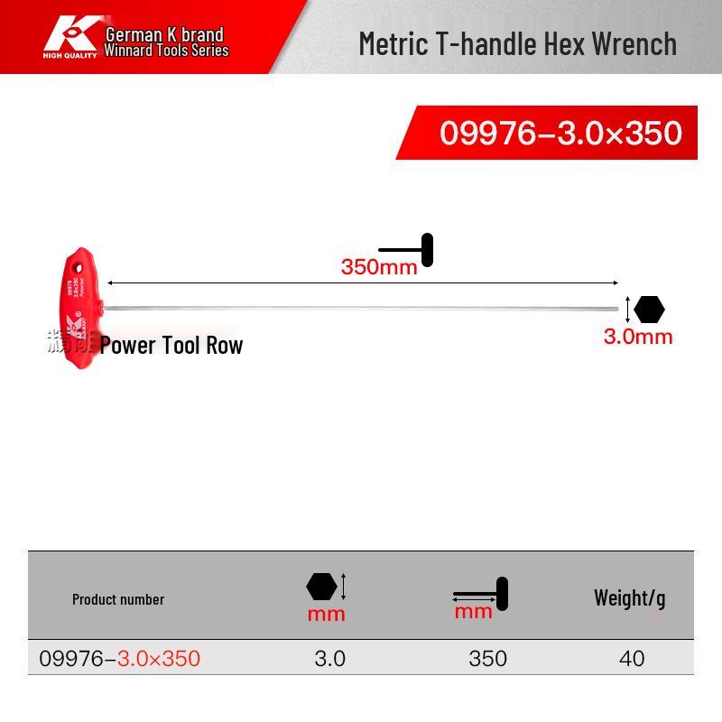 K Brand German T-Type Allen Wrench with Extended Flat Head 6-Point Screwdriver Handle, Extra Long Single Wrench