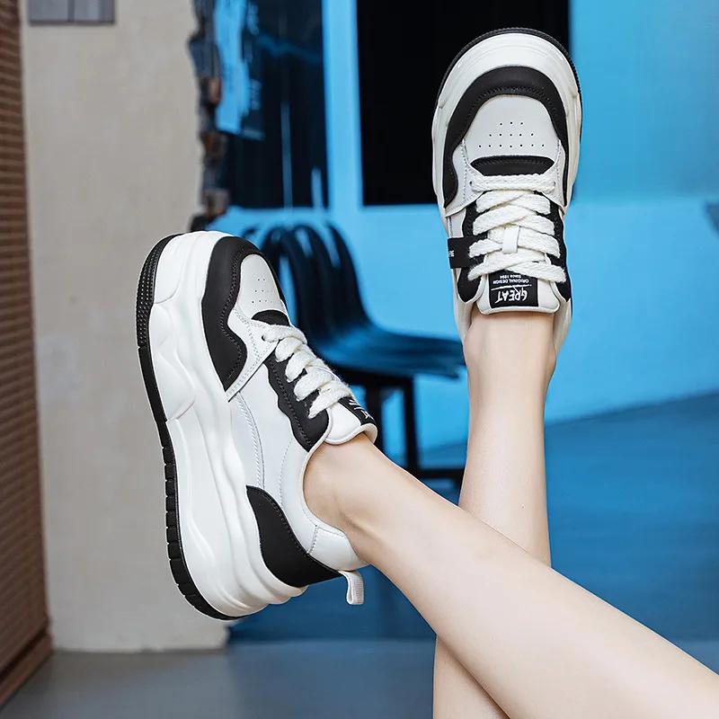 SyfIyno 6,5 см натуральная кожа платформа танкетка удобная доска для скейтборда толстая подошва весна осень модные массивные кроссовки повседневная обувь