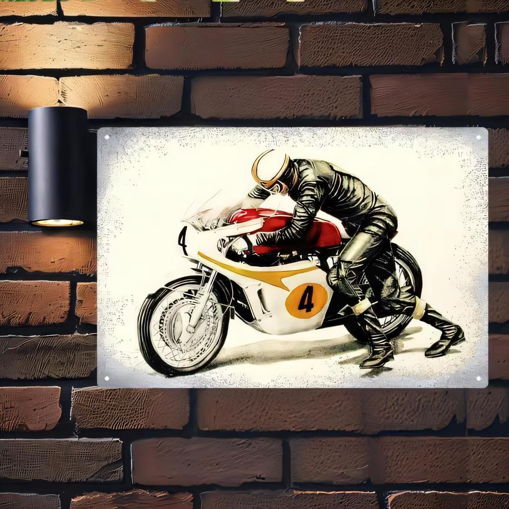 Tin Sign Motorcycle Racing Hero Vintage Wall Plaque Metal Poster Garage Man Cave Decor Retro Illustration Bike Racer Number A
