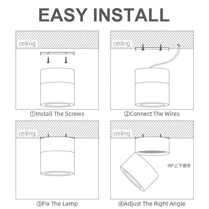 Круглый светодиодный точечный светильник, монтируемый на поверхность потолка, складной галогенный светильник, цилиндрический светильник, точечный светильник для внутреннего светодиодного светильника