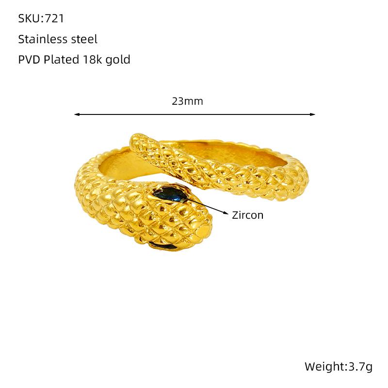 New stainless steel, personalized gold diamond-shaped snake ring, a versatile and stylish accessory for women, with a European and American design
