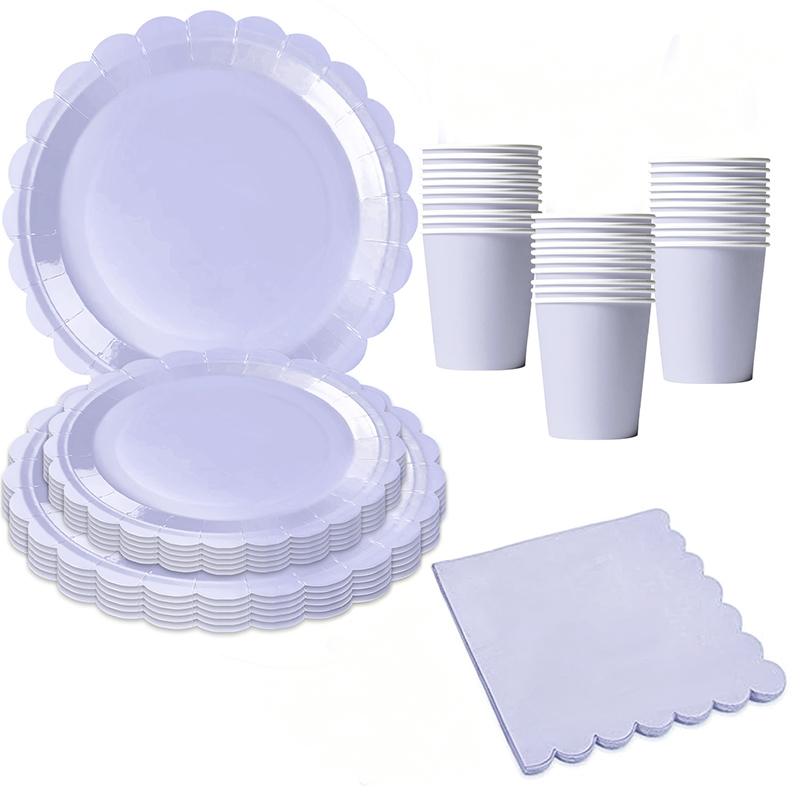 Birthday Party Tableware Set Pink Purple Disposable Paper Plates Napkins Cups Party Decor Wedding Baby Shower Party Supplies