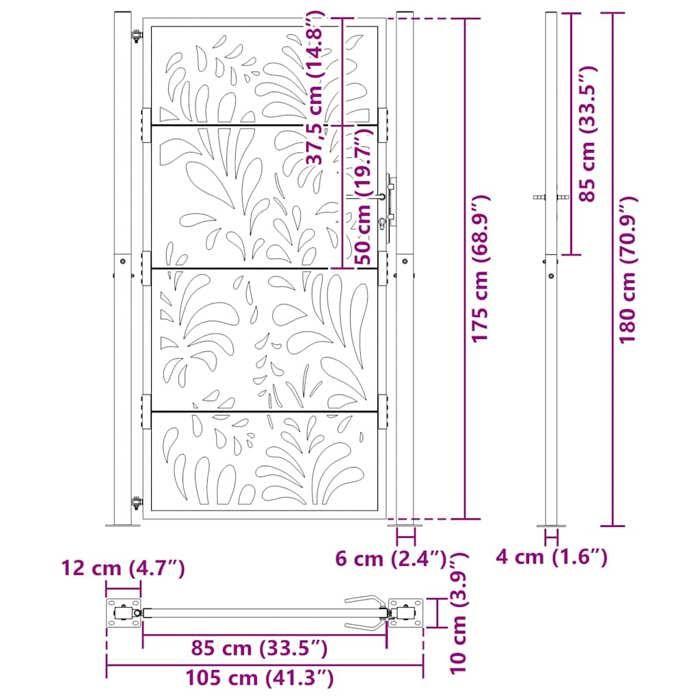 VidaXL Portail de jardin noir 105x180 cm acier conception de vagues, porte de clôture, porte extérieure, porte en métal, 4100972