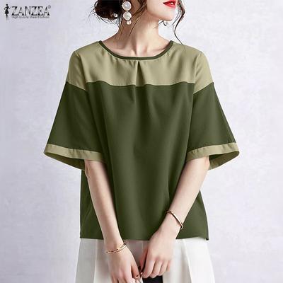 Женская повседневная блузка с круглым вырезом, свободного кроя, с лоскутным узором и рукавом до локтя