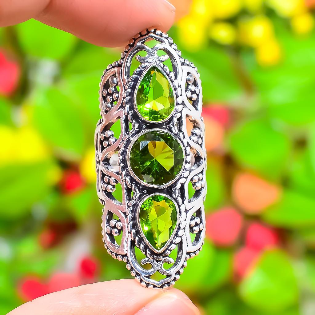 Peridot Gemstone Handmade 925 Sterling Silver Jewelry Ring Size 6.5 I5z24
