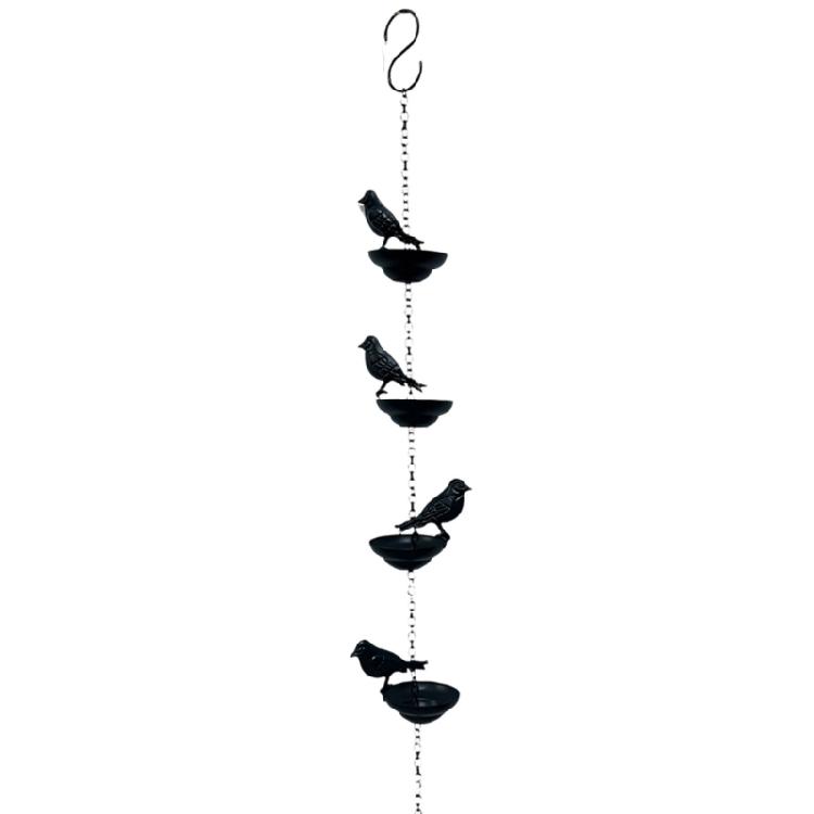 Garden Porch Rain Chain with Bird Figures, Metal Vertical Water Guide and Hook Gutter Alternative for Balcony Gazebo Home Use,