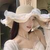 Lace Straw Hat Women Summer Sun Hats Woman Wide Brim Straw Beach Side Cap Floppy Female Straw Hat Lace Solid Fringe Summer Cap
