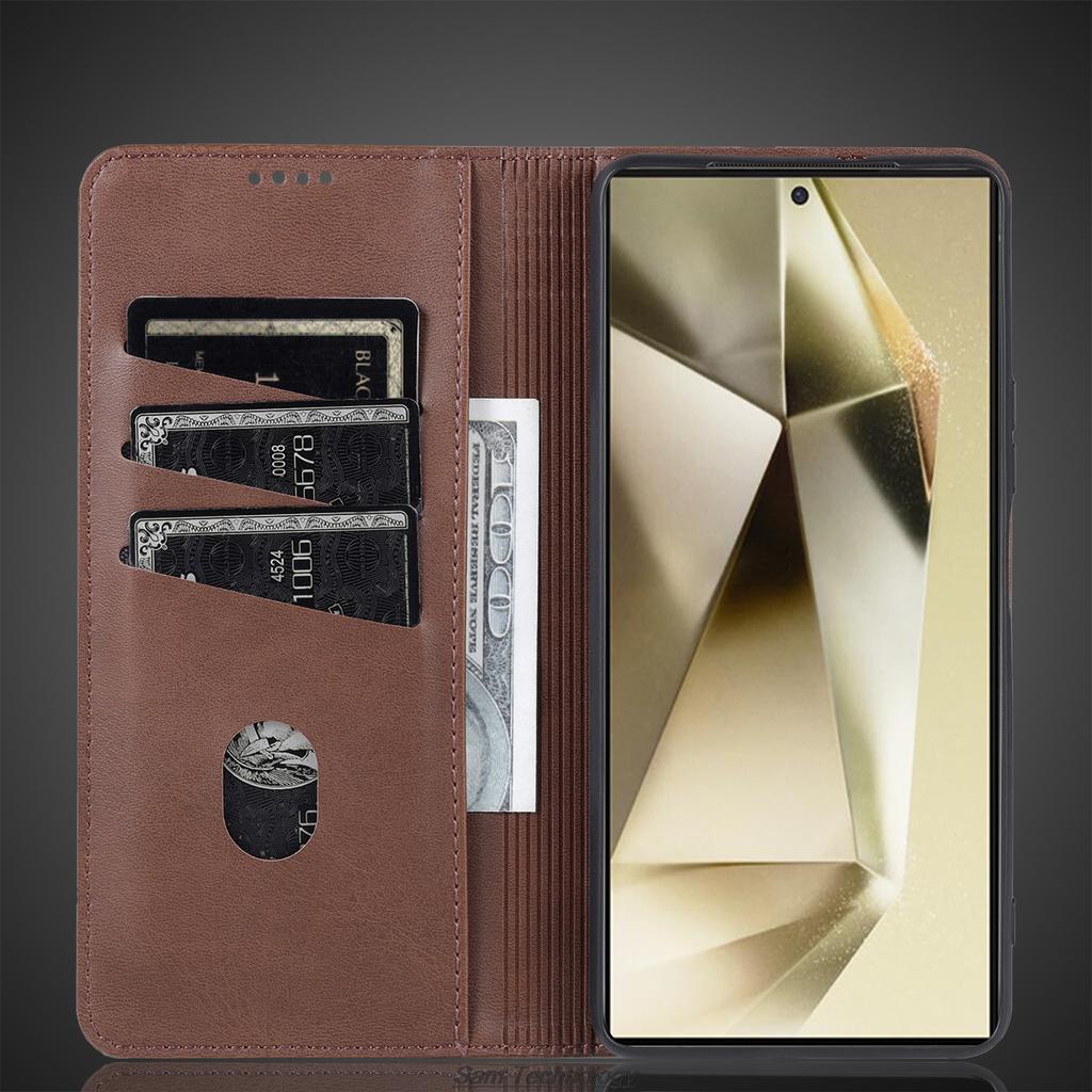 Роскошный магнитный адсорбционный кожаный чехол для Samsung Galaxy S24 Ultra 6.8" Flip Cover Защитный чехол Capa Fundas Coque