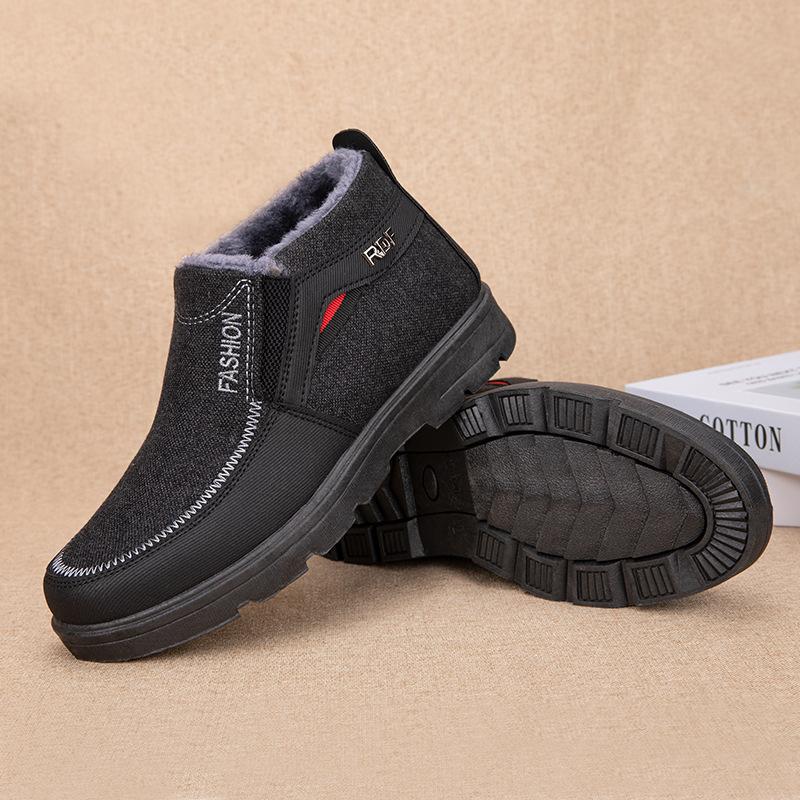 Мужские хлопковые туфли, зимние модели 2025 года, утолщенные тканевые туфли на одной педали в старом пекинском стиле, теплые велюровые зимние сапоги на толстой подошве для среднего и пожилого возраста