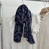 Women's Double-layer Cotton and Linen Floral Scarf Autumn and Winter Pleated Wrapped Shawl Scarf