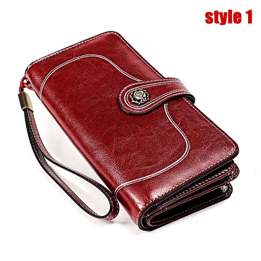 Ladies Leather Wallet Large Capacity Multifunctional Long Wallet European and American Retro Clutch