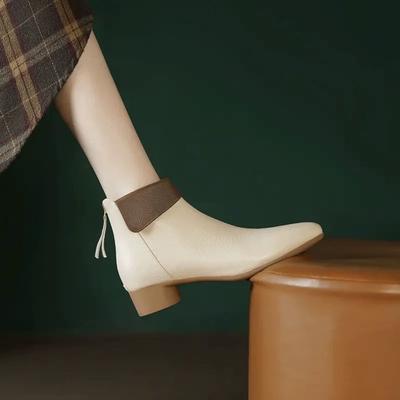 Осень Зима Кожаные Женские Короткие Ботинки с Острым Носком Элегантные на Низком Каблуке Женские Ботильоны Высокого Качества Тренд 2025