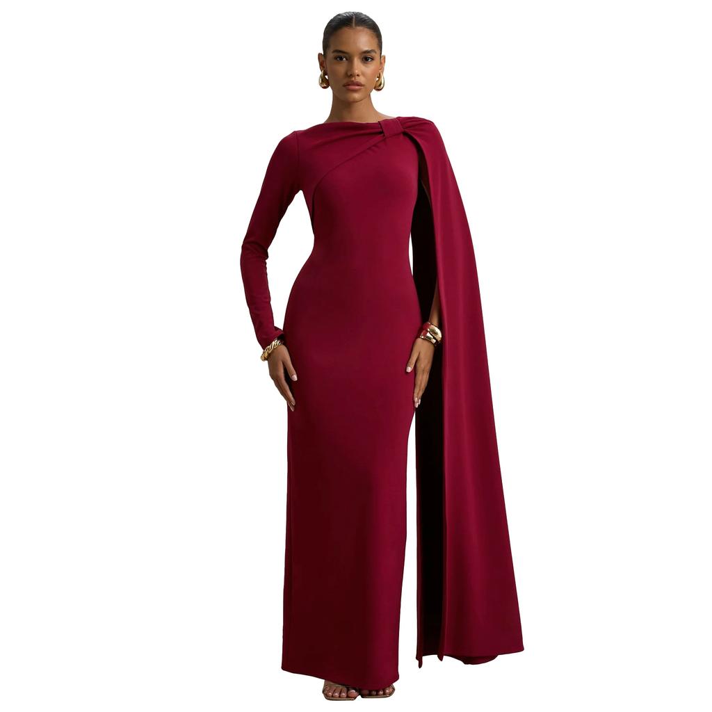 10897 Women's One-Shoulder Ribbon Evening Dress Long Sleeve Sexy Bodycon Party Dress
