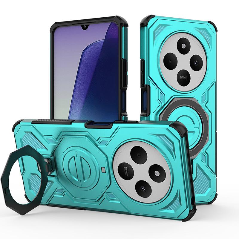 Xiaomi Redmi 14C/14R Magnetic Ring Case 360° Rotatable [Military-Grade Drop Protection] + Metal Plate for MagSafe Phone Case