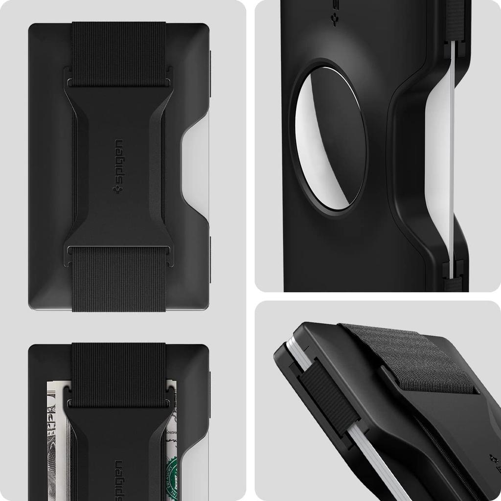 Spigen AirTag Case, Card Storage, Bill Holder, Wallet with Band, Loss Prevention, Shockproof, RFID Card Case, Wallet S, AMP04245 (Black)